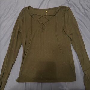 SO Women's Black Lace-Up Long Sleeve Top